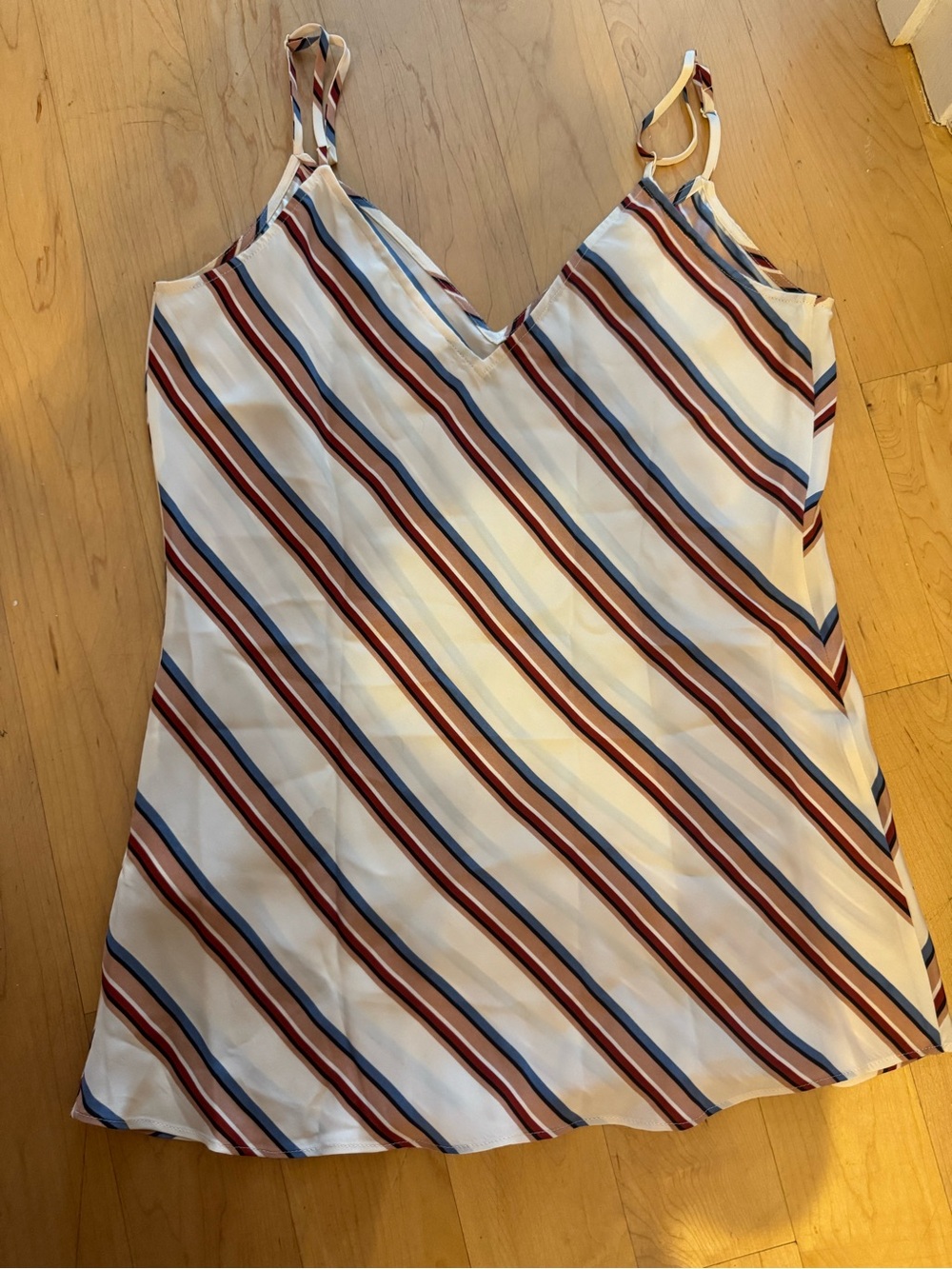 Frame 100% Silk Striped V-Neck Tank - White, Blue & Red